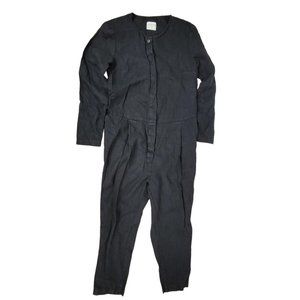 OffOn Linen Long Sleeve Button Jumpsuit Black Pockets Size XS Womens Sustainable